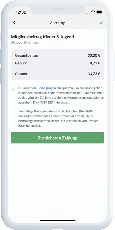 Zahlung des Mitgliedsbeitrags Kinder & Jugend in der SportMember App